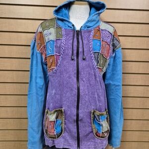 KPC Patchwork Hoodie Jacket Size XL Full Zip Pockets